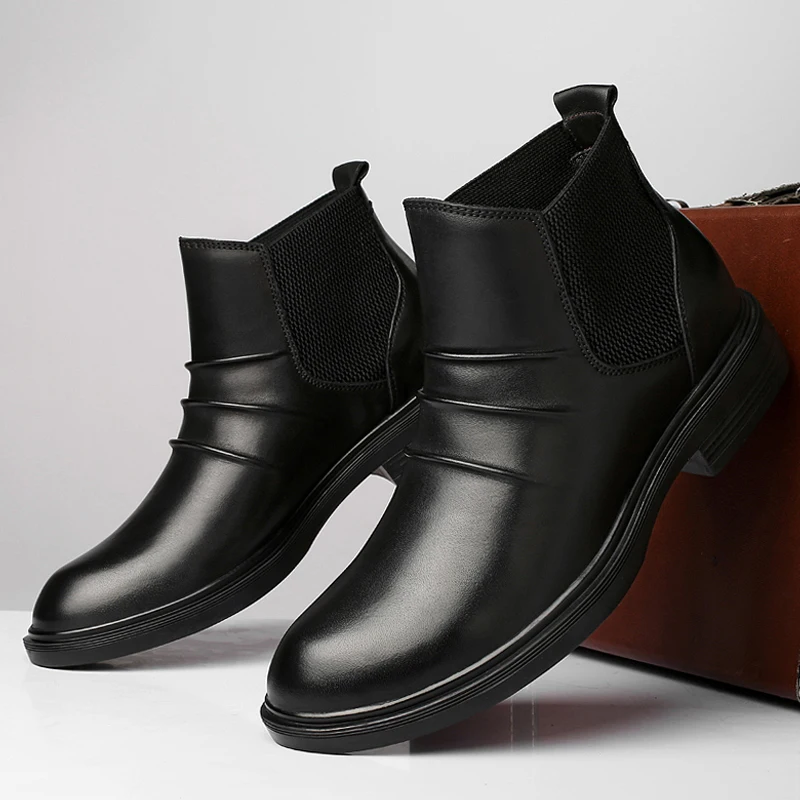 Men Chelsea Boots Dress Genuine Leather Casual Business Shoes Man Luxury Brand High Quality Winter Waterproof Snow Boots For Men