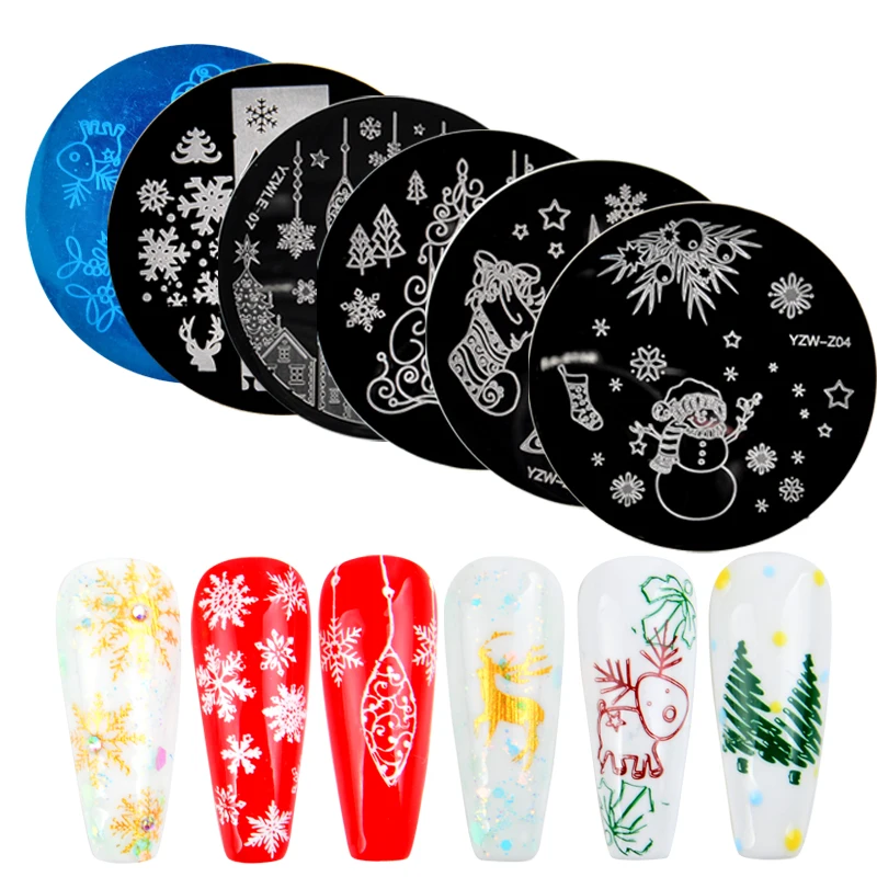 

2022 New 5.6cm Round Nail Art Stamp Nail Stamping Template Christmas Series DIY Nail Designs Manicure Image Plate Stencil