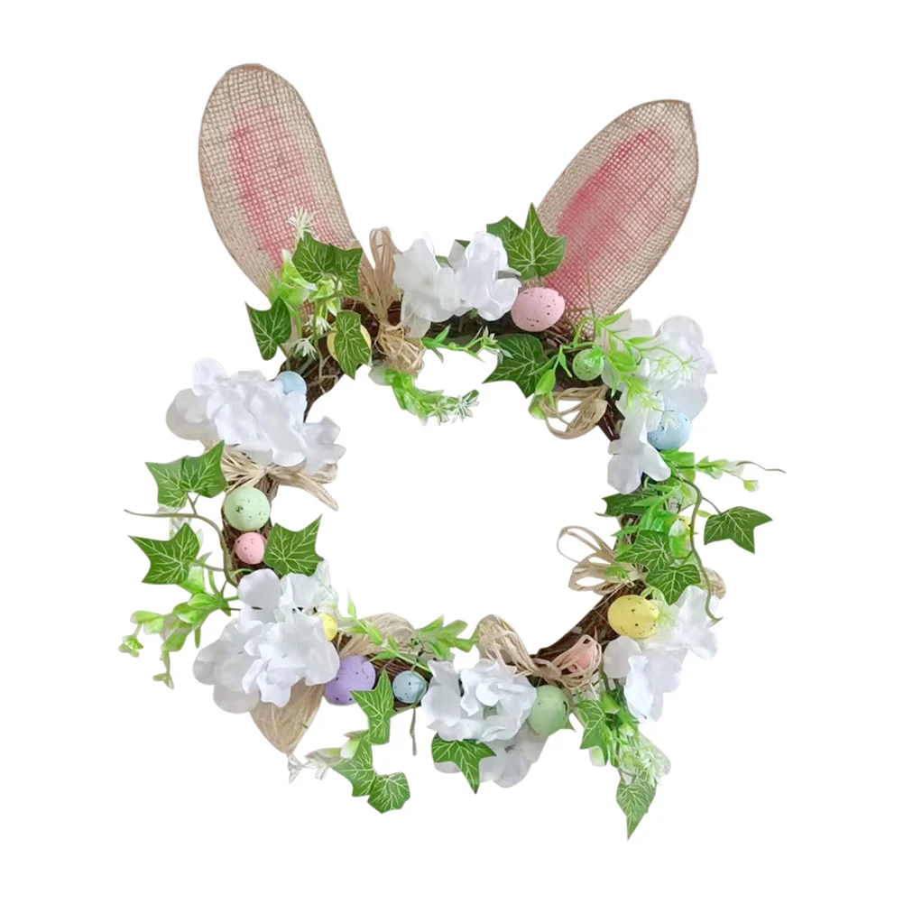 

Декоративный венок с пасхальными ушками кролика, искусственный цветок, Круглый венок для входной двери, настенное украшение для дома, 35