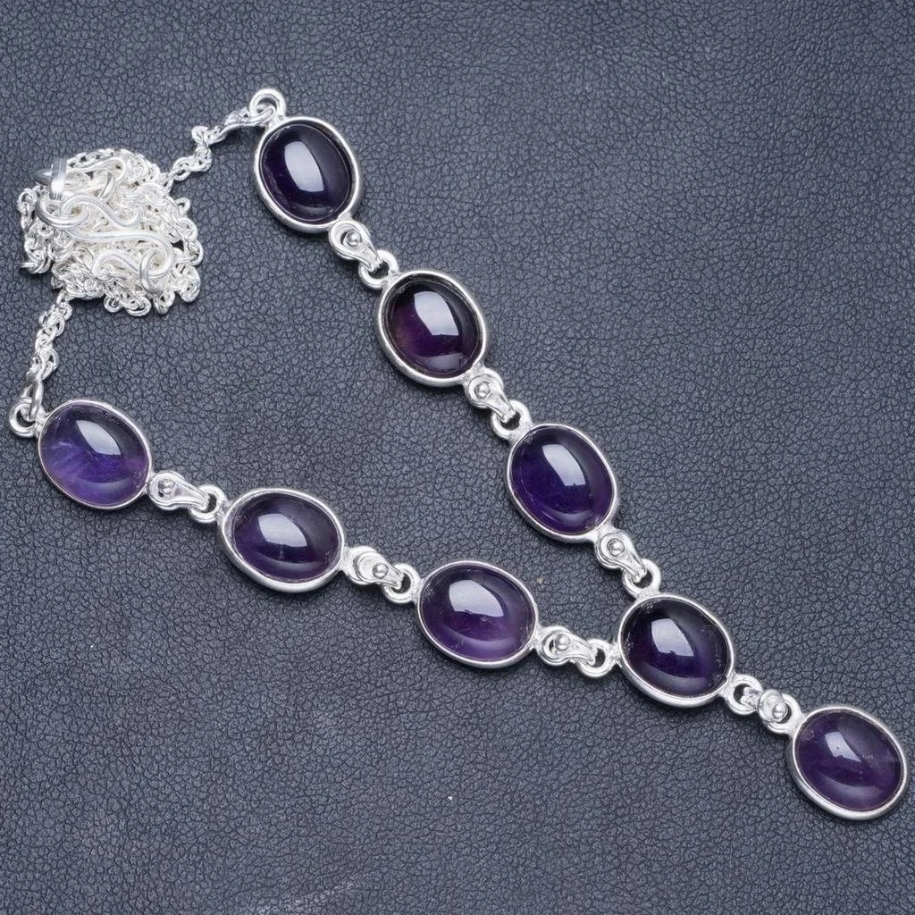 

Natural Amethyst Handmade Unique 925 Sterling Silver Necklace 17+0.75" Y5453