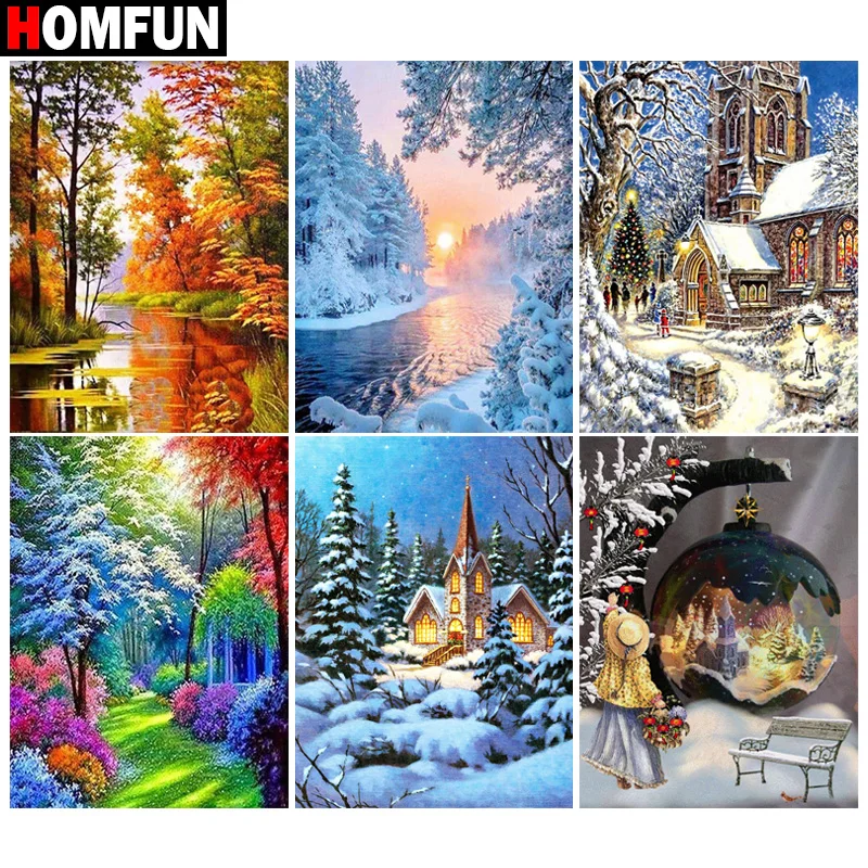 

HOMFUN Square Round Drill 5D Diamond Painting Environmental Crafts Full Diamond Embroidery "Colorful tree landscape" Home decor
