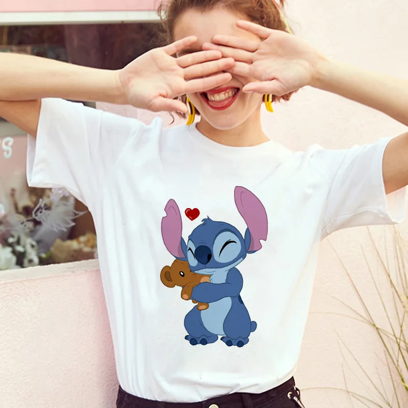 Showtly тематика «Лило и Стич» Harajuku Kawaii футболки для девочек приключенческий комедийный мультфильм женский Vacay режим печатных Повседневное футболка милый