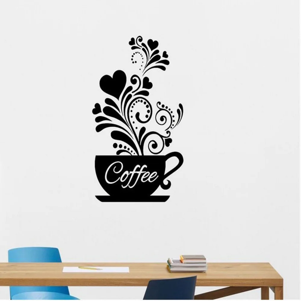 

PVC Wall Sticker Coffee And Flower Vine Removable Waterproof Home Kitchen Decor