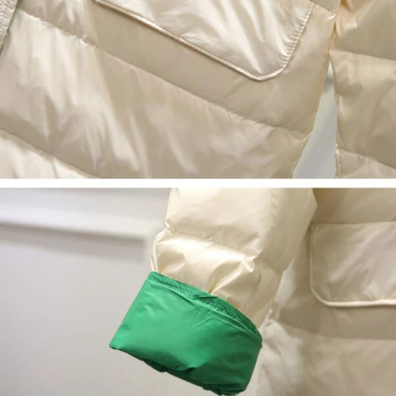 Женский пуховик на белом утином пуху 90% зимняя куртка свободного кроя длинный со