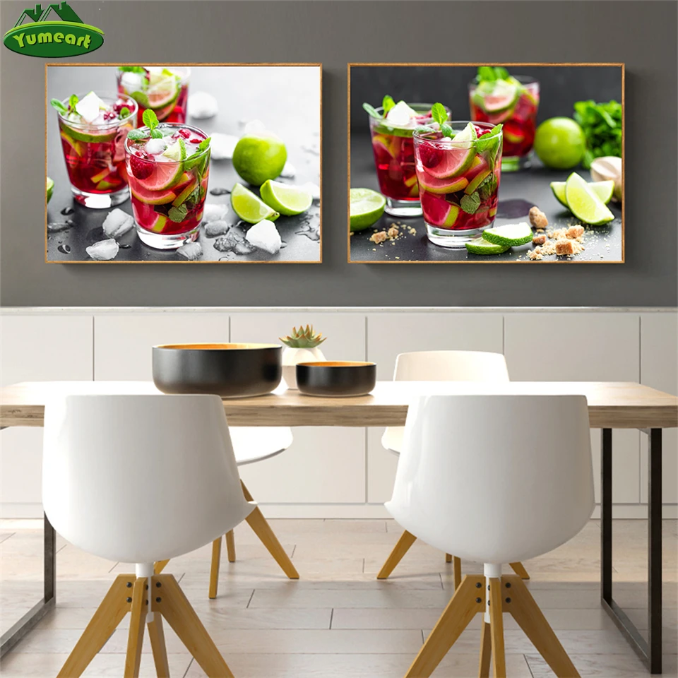Скандинавский Багровый и лаймовый Мохито принты свежих цитрусовых коктейлей