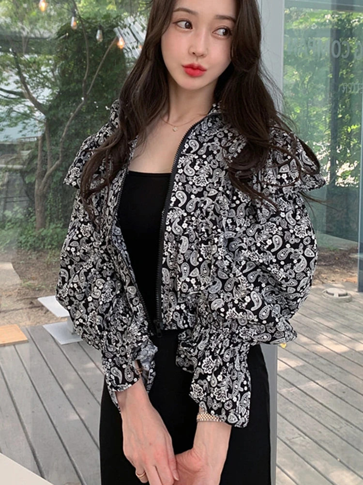 

Women Autumn Floral Print Zippers Jackets Coats Long Sleeve Streetwear Jackets 2020 New Casual Vintage Short Coats