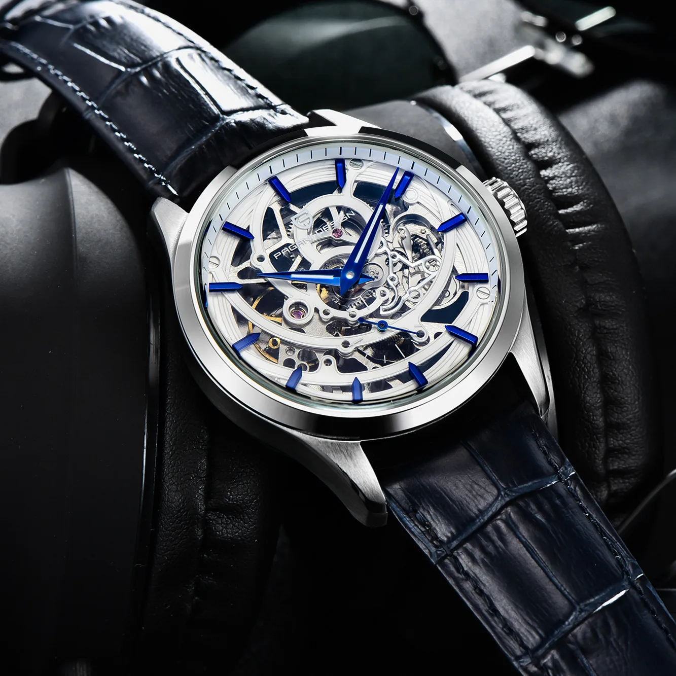 

PAGANI DESIGN Brand Men Watch Luxury Automatic Mechanical Leather strap Cutout Wrist Watch Men 100M Waterproof Relogio Masculino