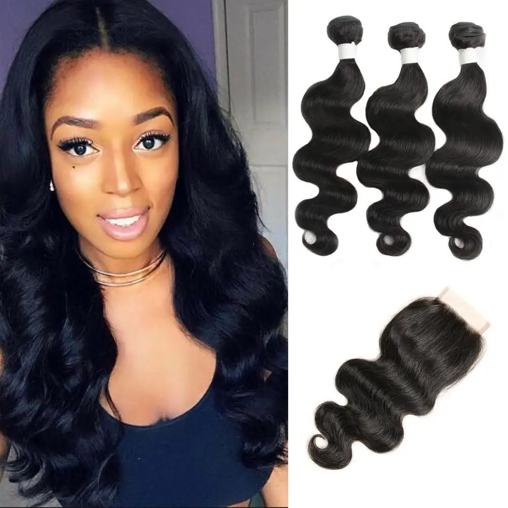 Onda do Corpo Pacotes com Fecho de Cabelo Pacotes com Fechamento do Laço Extensão do Cabelo Wigenius Cabelo Brasileiro Humano Remy 3