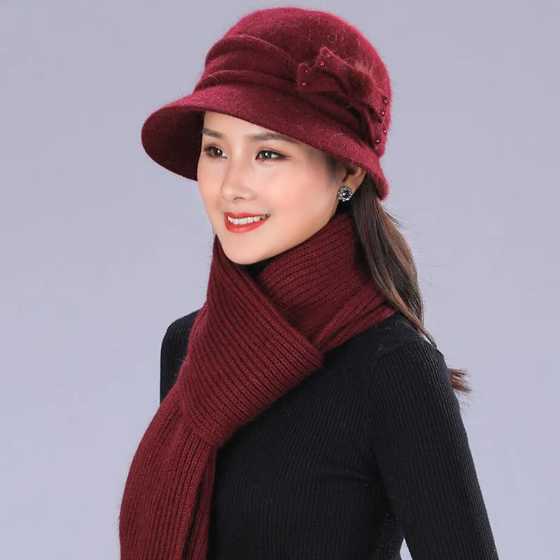 Женская осенне зимняя шапка шарф Шапка смешанный ворсинки мех кролика теплая