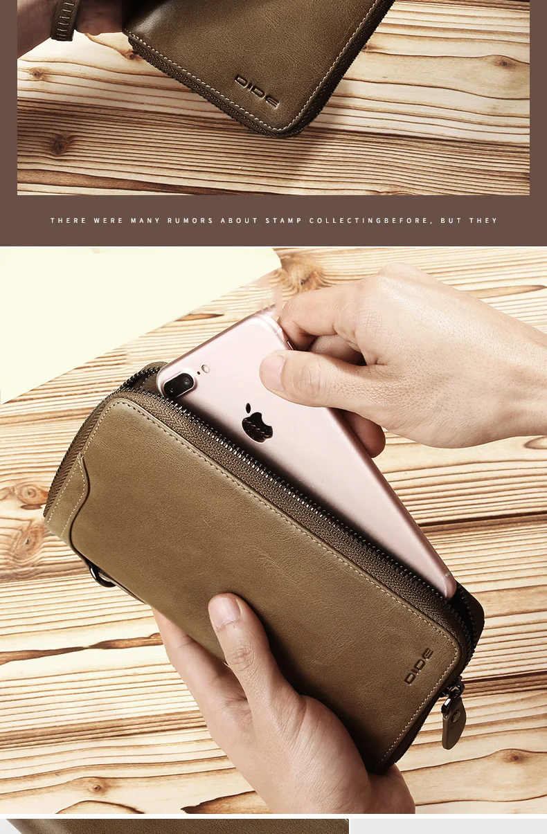 DIDE New Famous Brand Men Long Wallets Genuine Leather Coin Purse Male Purse Card Holder Clutch Wallet Business Vintage Bag