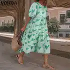 Женское летнее платье VONDA 2022, богемный сарафан с коротким пышным рукавом, вечерние платья, Элегантное Длинное Платье с принтом в виде сердца, женское платье