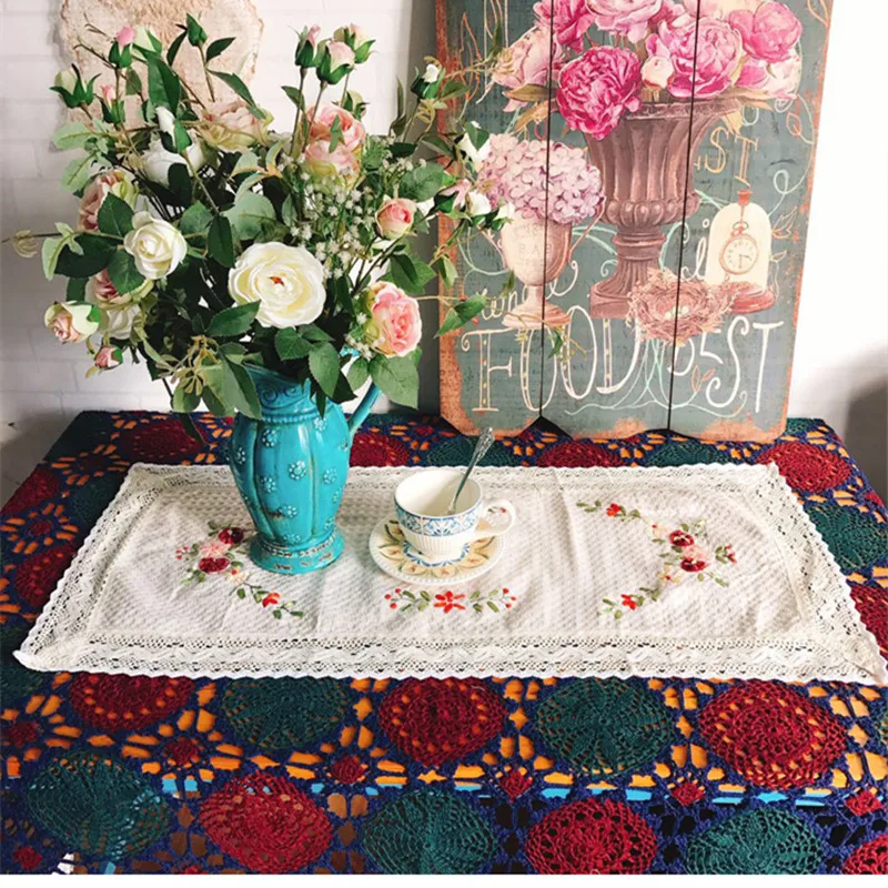 Пасторальный 100% хлопок ручная работа лента вышитая крючком кружева настольная