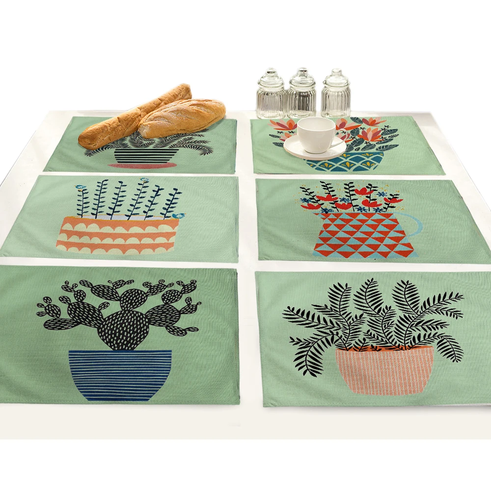 Зеленые растения кактус печать салфетка для обеденного стола кухонные