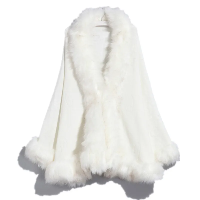 

Winter Warm Fur Coat Shawl Cape new women's plus size knitted coat imitation fox fur collar fur shawl cape coat women