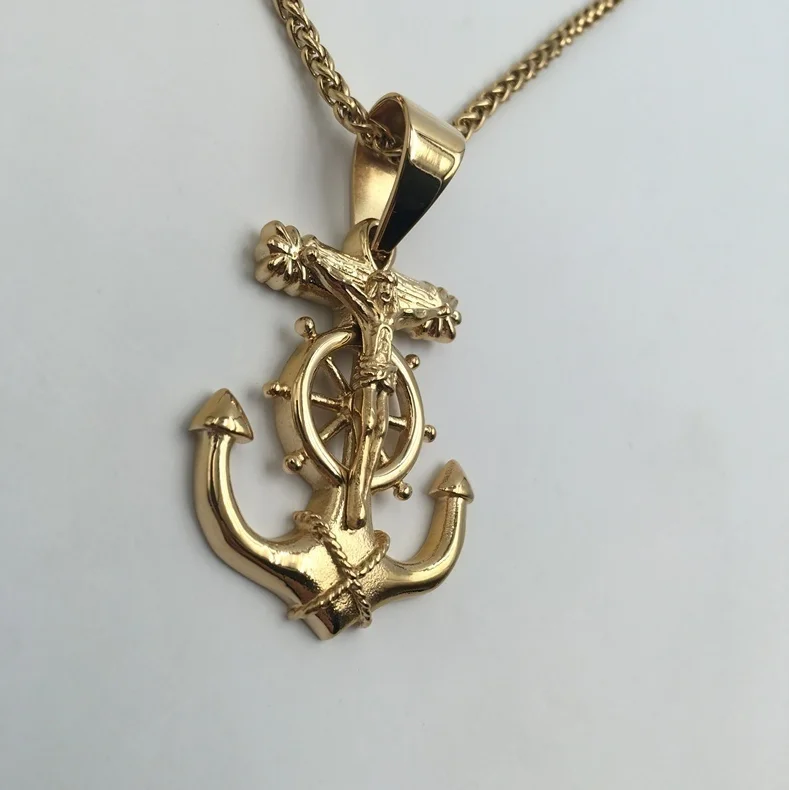 Модный Крест руль якорь позолоченная навигация Религиозная ожерелье в стиле