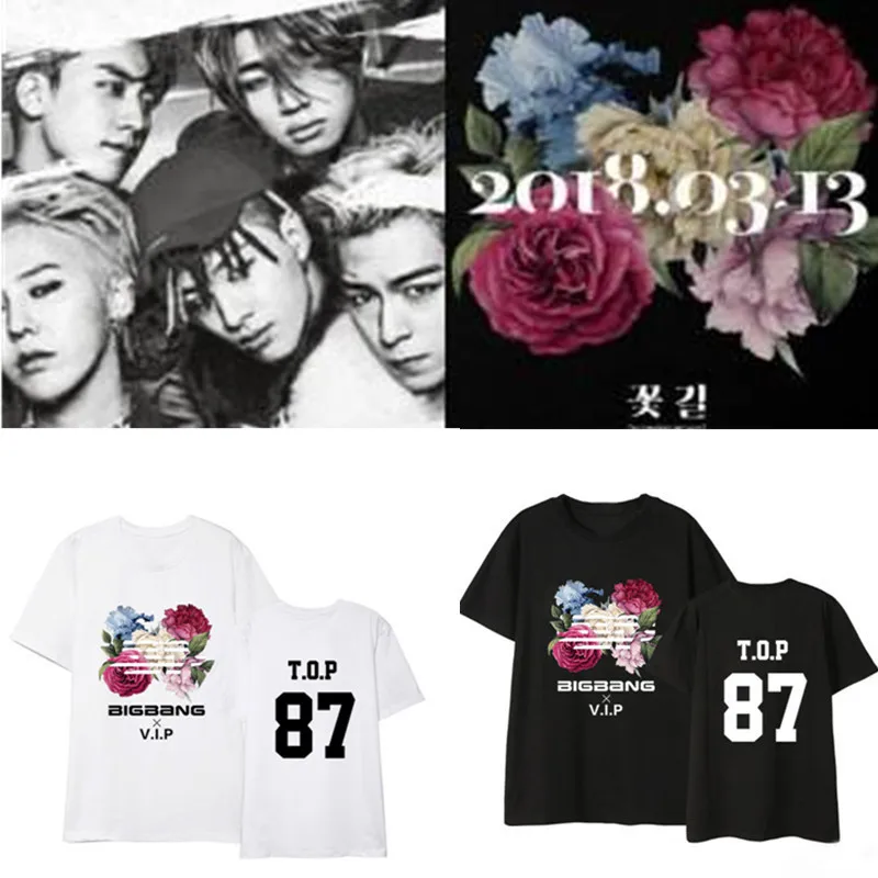 KPOP BIGBANG G Dragon футболка альбом цветок дорога концерта с коротким рукавом Футболка k
