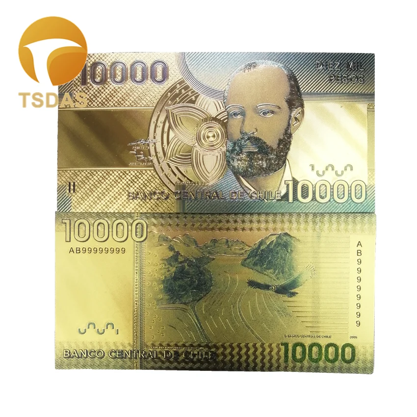 5 шт. Чили 1000-20,000 золотые банкноты Красочные 24k Gold Фольга банкнот для Сувениры, золотые банкноты