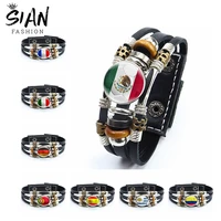 soccer braided leather bracelets multilayer world countries flag bracelet bangles wristband national football lover gift jewelry
