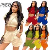 summer 2021 2 piece set women casual wide sleeved round necked exposing the abdomen solid color fashion sexy 2 piece female