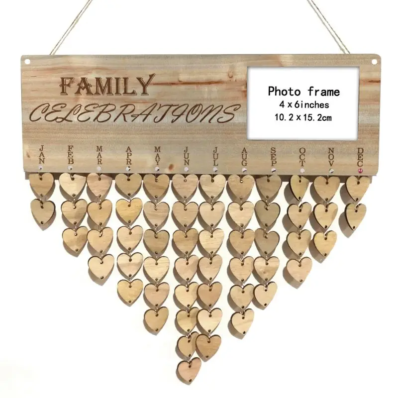 

Wooden DIY Calendar Hanging Plaque Photo Frame Message Board Family Celebrations