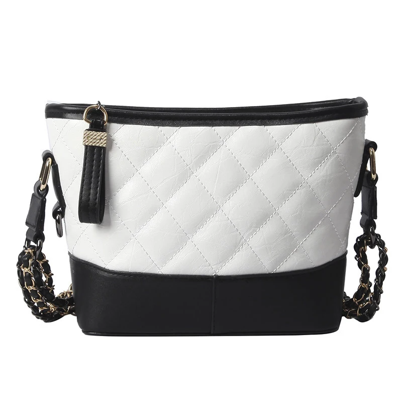 

Shoulder Bag Large Capacity Bucket Casual PU Lingge Stray Bag Black PU Chain Tote Bags Handbags