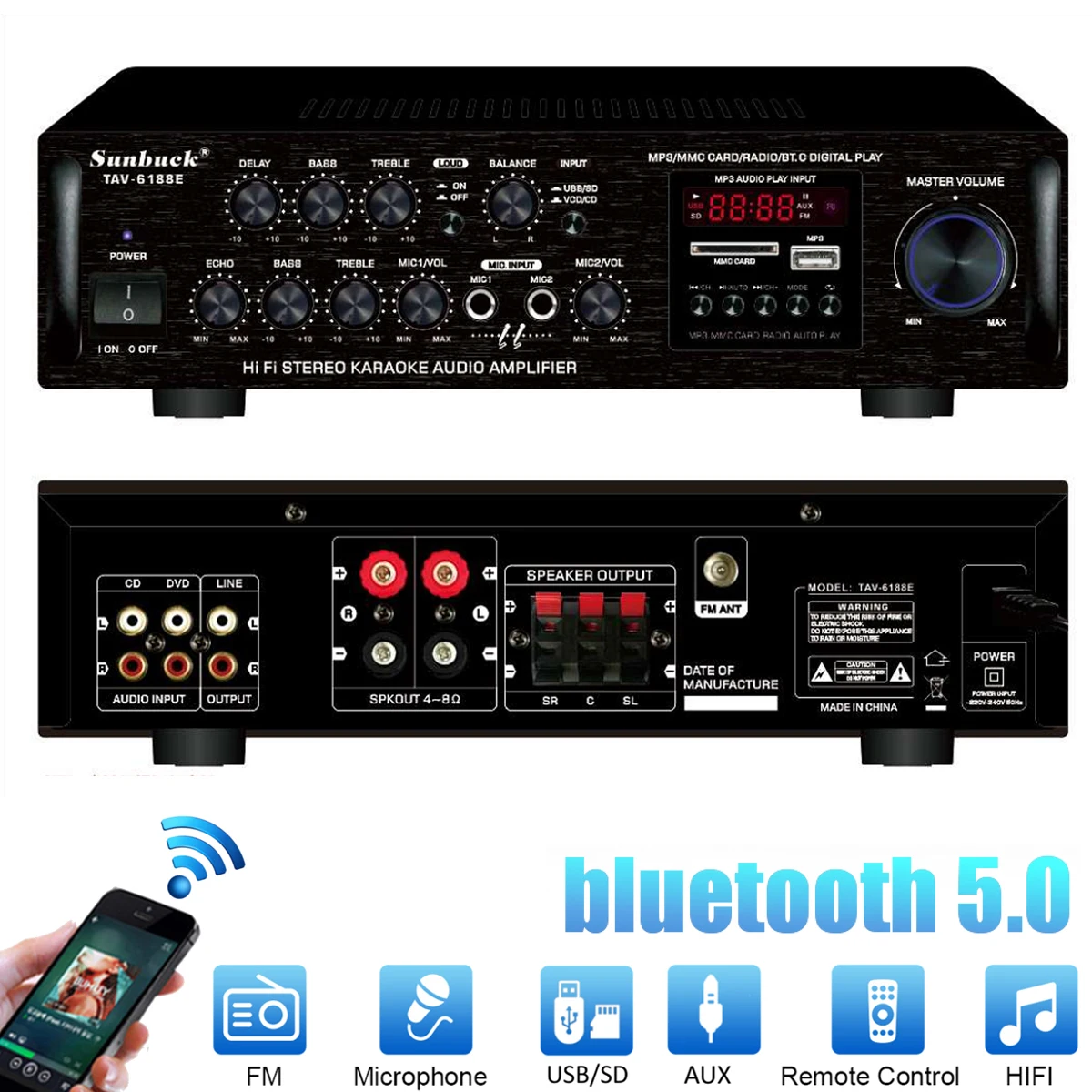 2000 Вт 5 канал bluetooth Hi Fi стерео усилитель светодиодный цифровой Караоке аудио дома