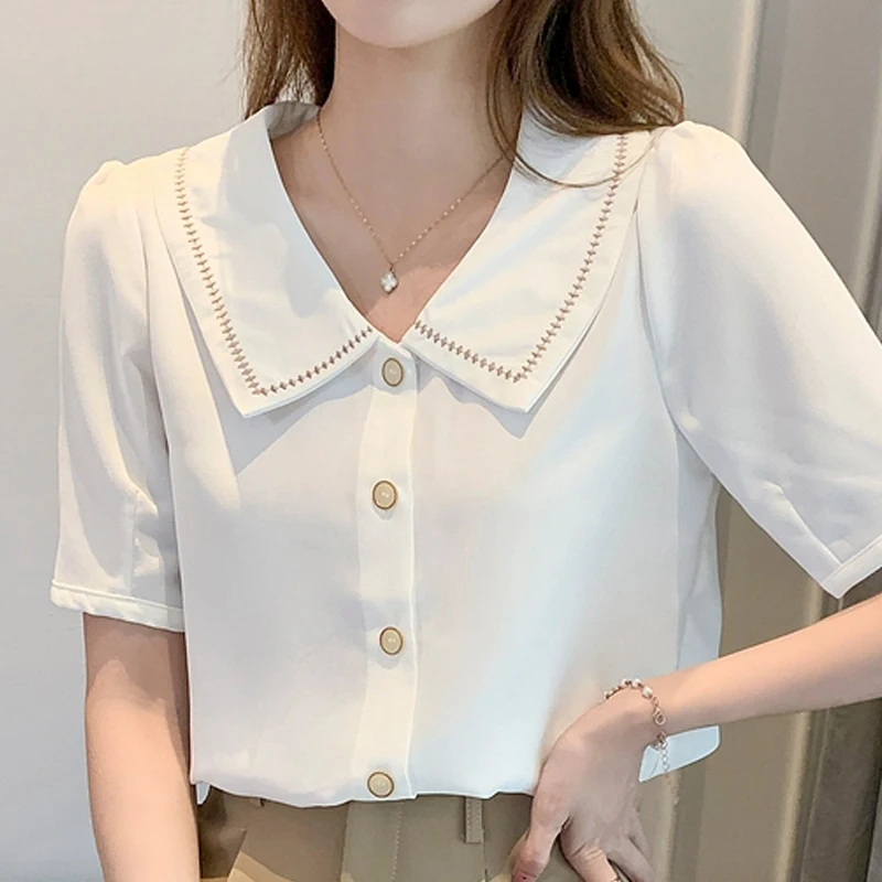 

Summer Women White Blouse Short Sleeve Chiffon Blouse Shirt Tops Blouse Women Blusas Mujer De Moda 2021 Blouses Femme Shirts F93