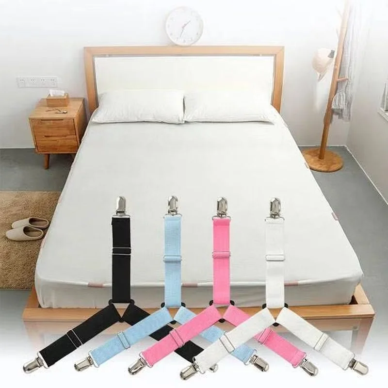 

4PCS Triangle Elastic Bed Mattress Sheet Clips Grippers Straps Suspender Fastener Holder Blankets Home Textile Organize Gadgets