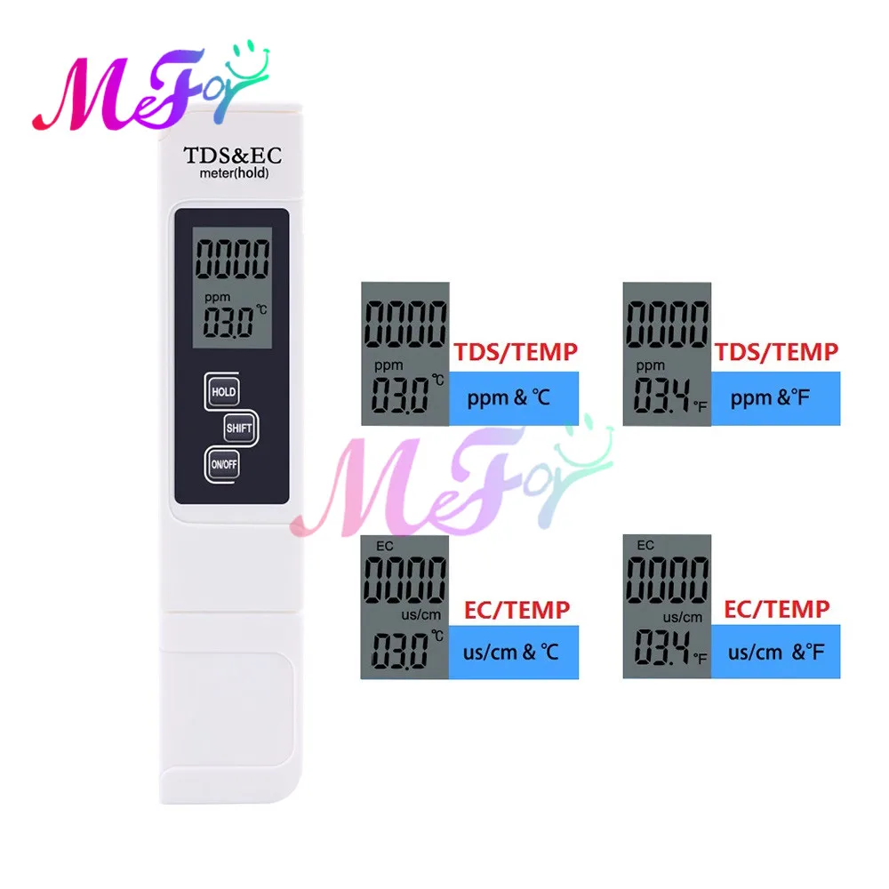 2 шт. Тест pH EC TDS воды Цифровой тестер цифровой измеритель 0 0-14 PH 0-9990ppm ЖК-дисплей