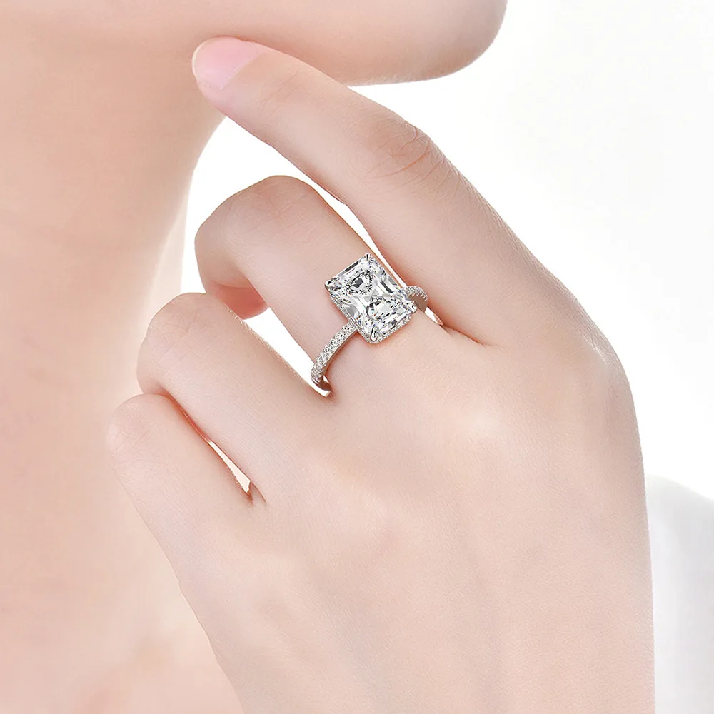 Реальный S925 серебро и белый фианит 8ct синтетический алмаз 8x11 мм кольцо с камнем
