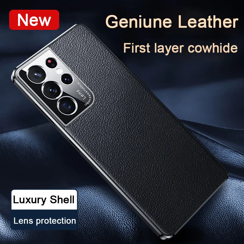 

Luxury Real Cow Geniune Leather Phone Case For Samsung Galaxy S21 S22 Plus Pro Corium Case For Galaxy S21 S22 Ultra Cover Bumper