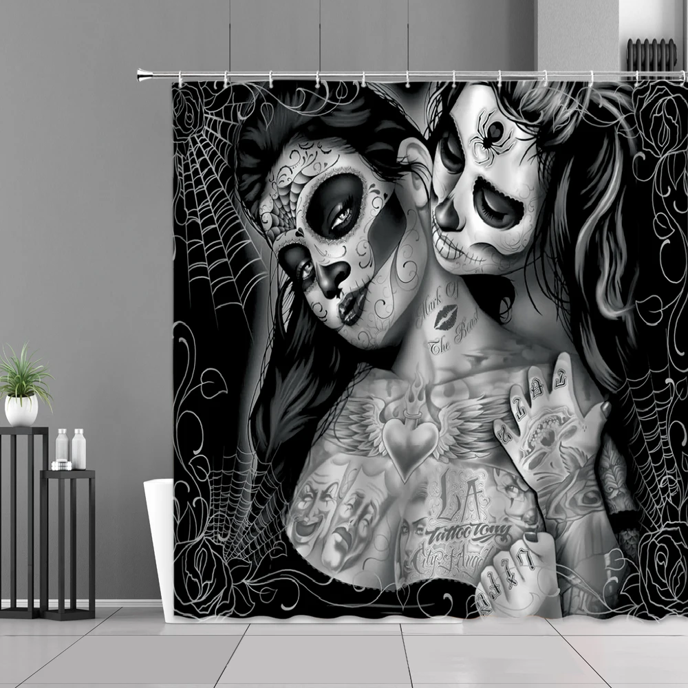 

Занавески для душа с изображением сахарного черепа, шторы для влюбленных на Хэллоуин, креативные занавески для ванной с изображением розы д...