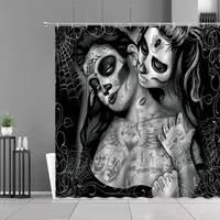 sugar skull shower curtain lovers skulls rose flower creative valentines day waterproof curtains for home bathroom decor sreen