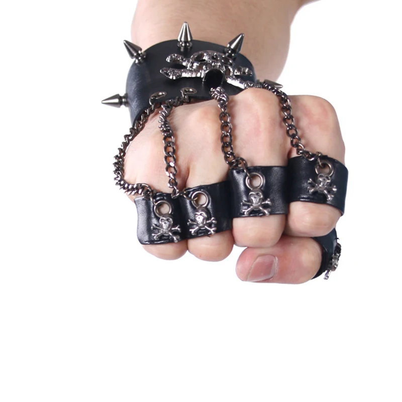 PUNK RAVE Rock Style Man Skull Spike Glove Gothic Men Bracelet Steampunk PU Leather Cuff-One Right |