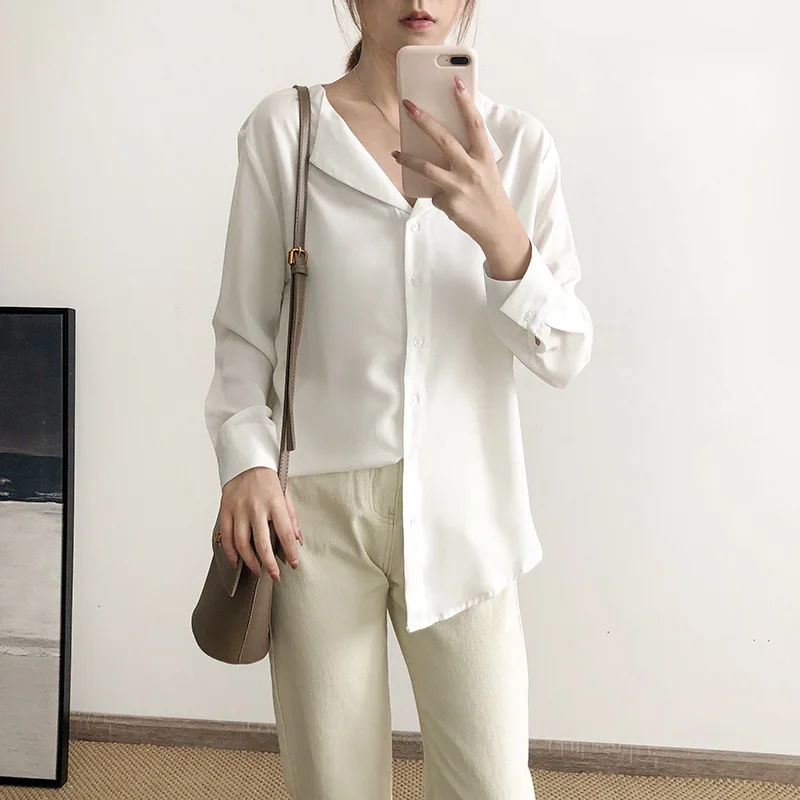 Sherhure Blusas Mujer De Moda 2019 осенние женские топы однотонная блузка с длинным рукавом