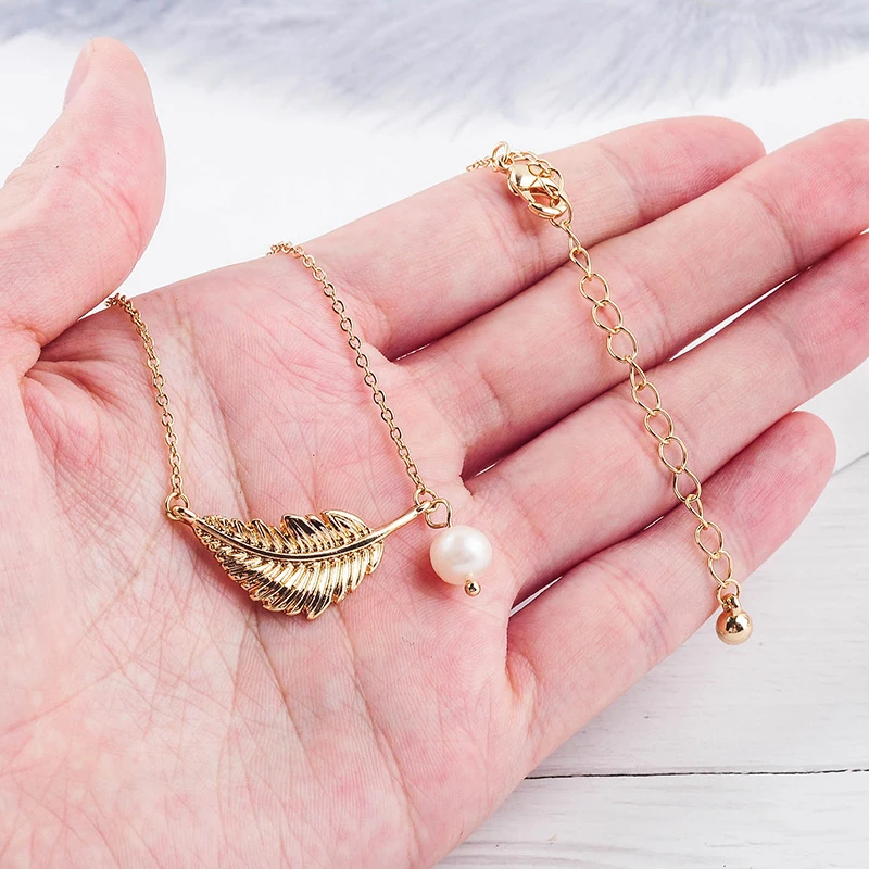 Богемное перо жемчужное ожерелье для женщин Очаровательная Золотая свадебная