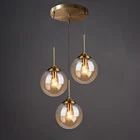 Современный стеклянный подвесной светильник для столовой в скандинавском стиле, 3 головки, прозрачный янтарно-серый, креативный подвесной светильник для ресторана, кухни, дома