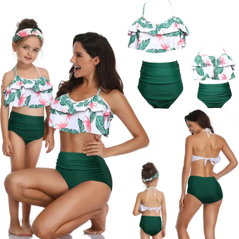 

Family Matching Swimwear Mother Daughter Women Kids Baby Girls 2PCS Swimsuit Bikini Set