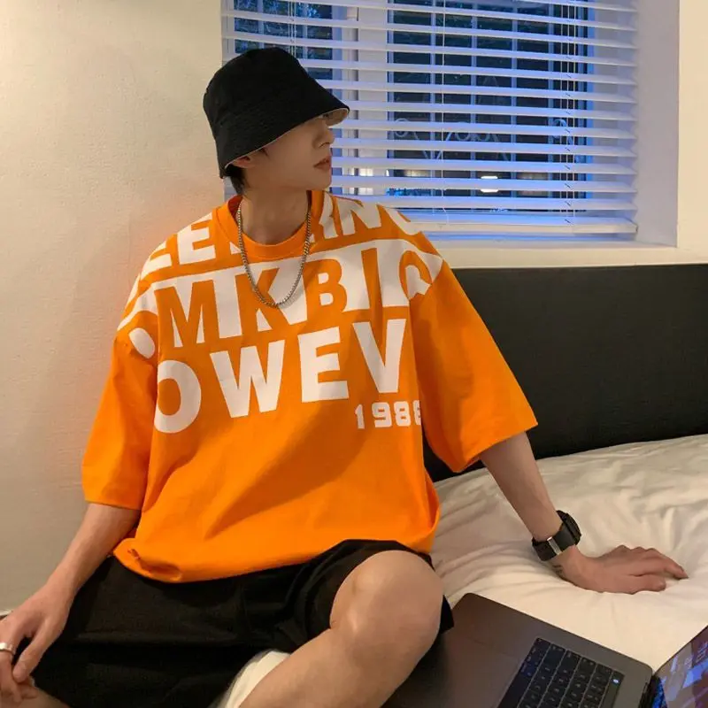 

Trendy Print Short-sleeved T-shirt Men's Summer New Couples O-neck Loose Half-sleeved All-match Shirts Harajuku Male's Tee Shirt