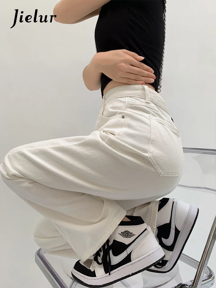 Jielur Джинсы Женские повседневные с высокой талией шикарные брюки из денима
