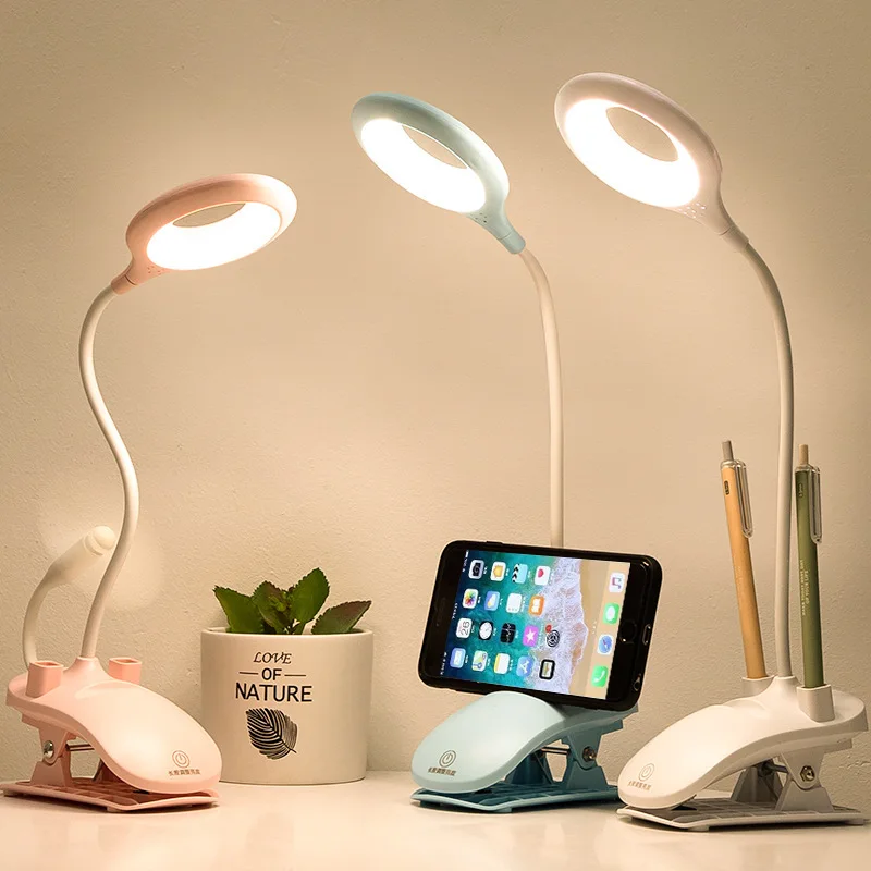 

Reading Light Touch Desk Lamp Clip Dimmable Kids Table Clamp Bedside Night Light Office Flexible USB Eye Protection Phone Holder