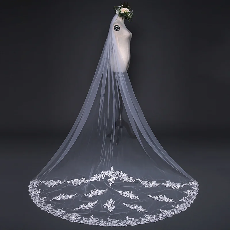 

NZUK Simple Wedding Veil With Comb Lace Appliques Tulle Bridal Veil Wedding Accessories velos para la iglesia vail