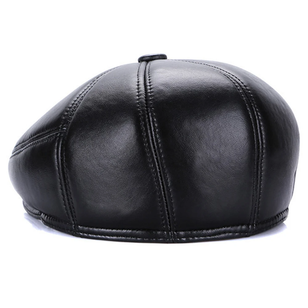 Hot Sale Casual Men Real Sheepskin Leather Berets Hats Winter Warm Male Caps Natural Earflap Outdoor Hat | Аксессуары для одежды