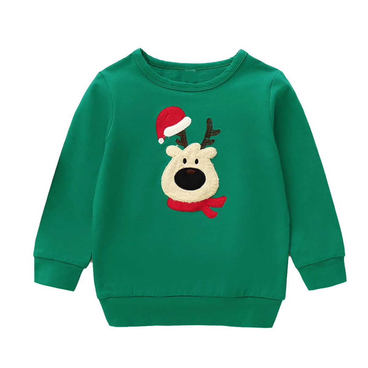 Kids 3Y Christmas Clothes Mom Dad Kids Green deer head Long Sleeve Pullover Sweatshirt Jumper Family Matching Warm Autumn Casual Tops - Color: Kids 3Y
