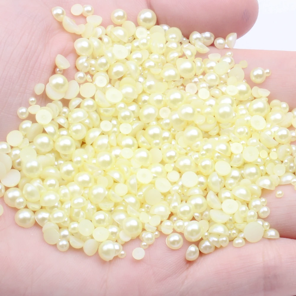 

2-12mm and Mix Size Light Yellow Half Round Imitation Pearl Loose Beads ABS Flatback Pearl Bead For DIY Nails Scrapbook Decorate