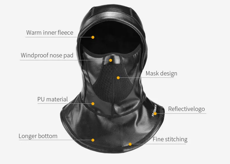INBIKE, кожаная Лыжная маска, ветрозащитная, флисовая, термальная, Спортивная, зимняя, половина лица, маска для шеи, теплая шапка, головной убор, мужская, велосипедная Балаклава