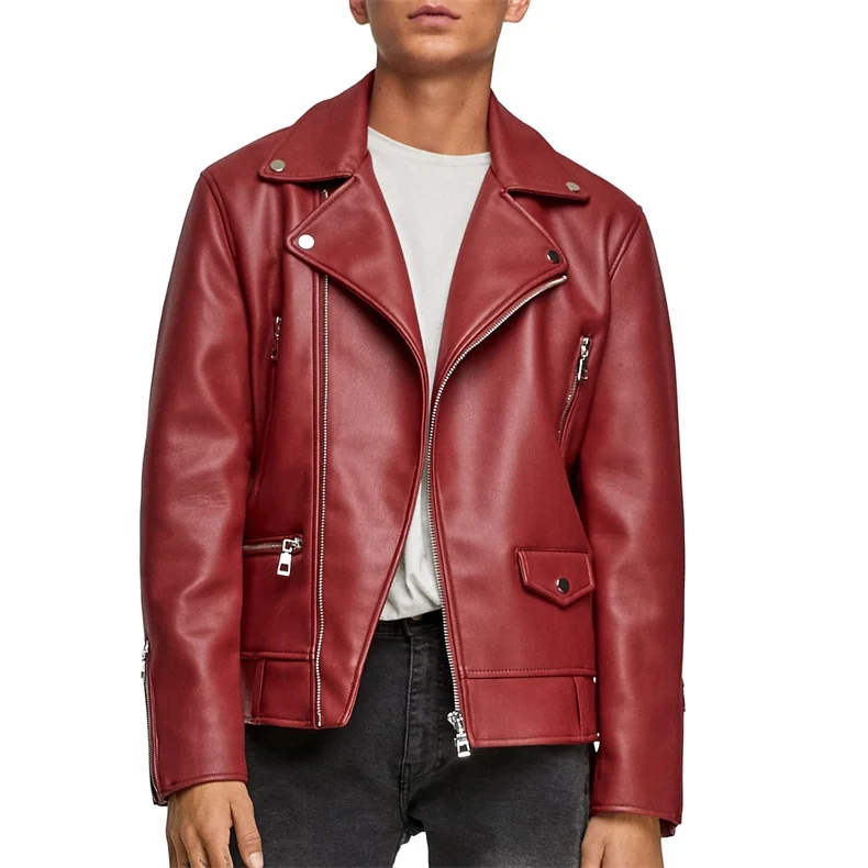 

Custom high quality motor bike windbreaker red leather jacket for men