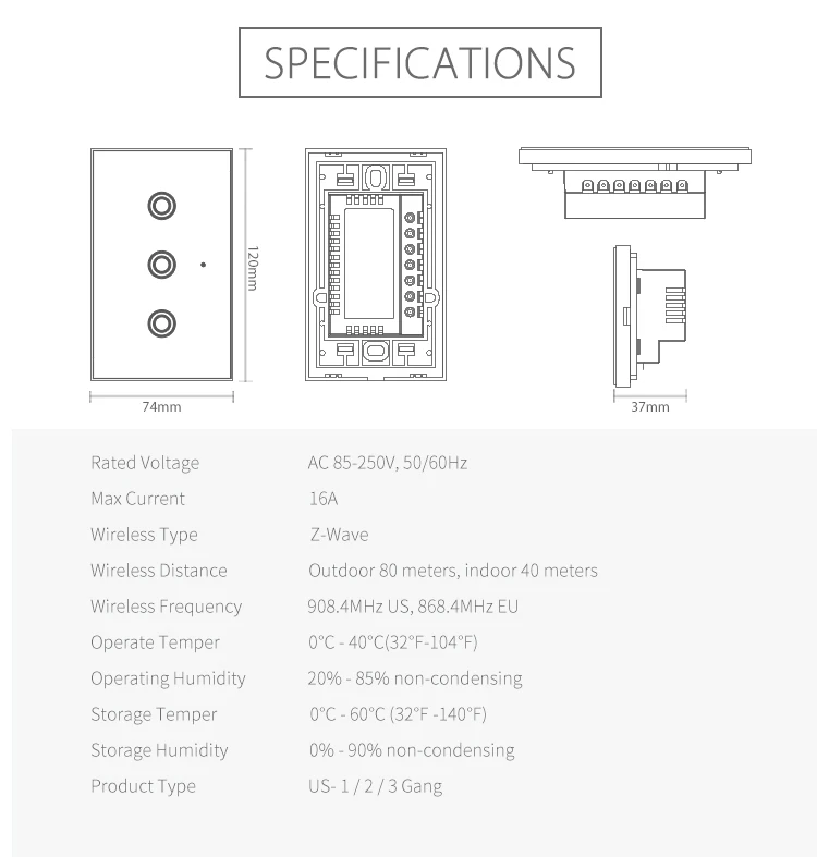 NEO COOLCAM 3 банды Zwave Plus US сенсорный настенный выключатель света 3CH дистанционный переключатель освещения панель US 908,4 МГц