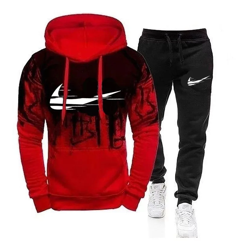 

Men Brand Tracksuit Casual Hoodies and Sweatpants Set For Male Sportswear Two Piece Sets Sweatshirt + Pants Outfit Mens Clothing