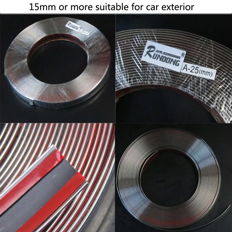 

15M DIY Car Styling Chrome Moulding Trim Strip Silver Decoration Sticker 6mm/8mm/10mm/12mm/18mm/20mm/25mm/28mm/30mm